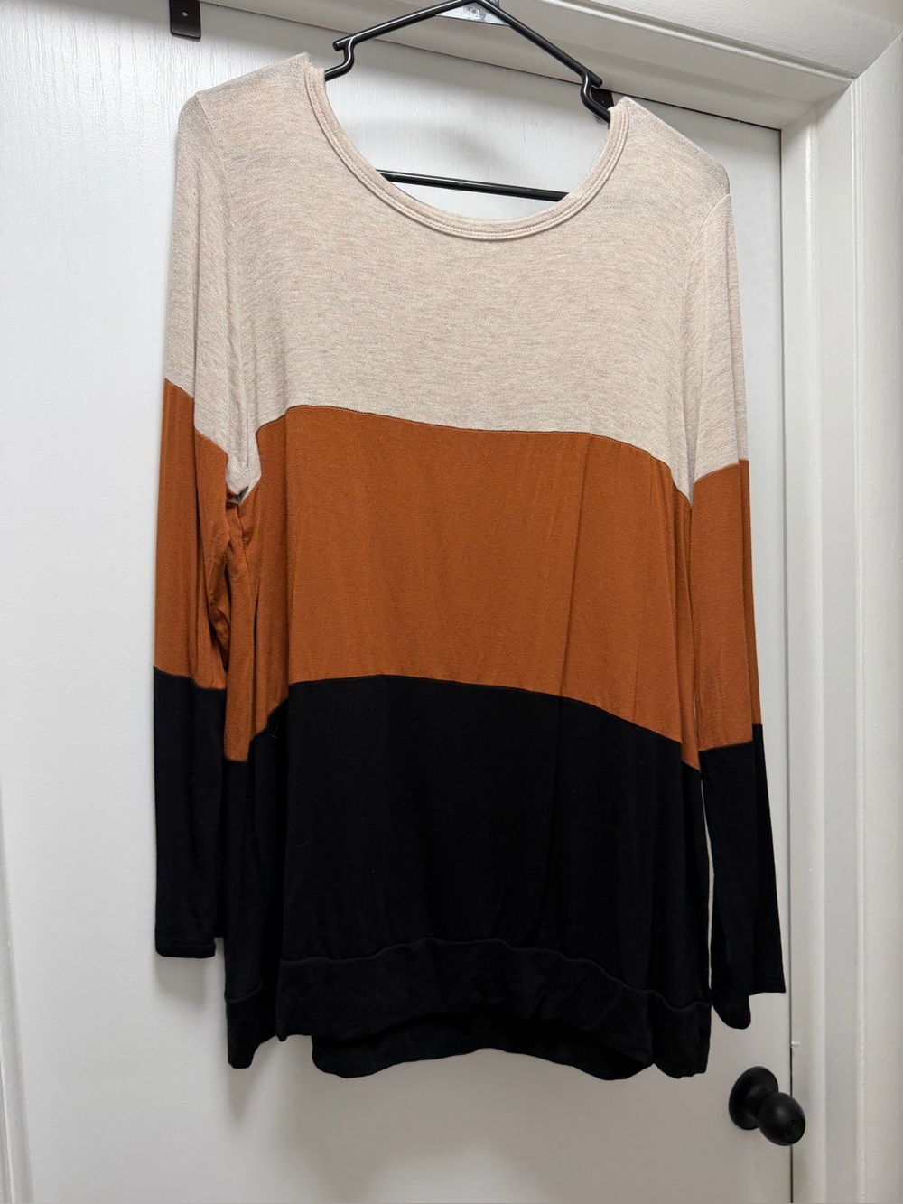 Chic Soul Colorblock Long-Sleeve Top - Cream, Rust, Black